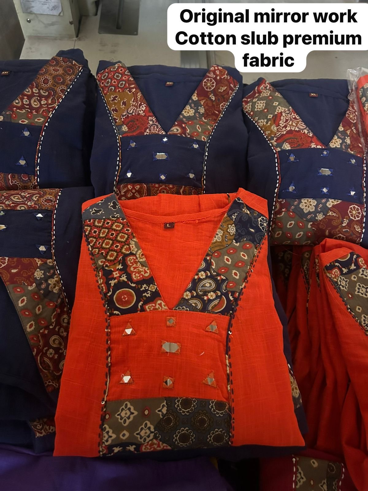 Mirror Work Cotton Suit with Kalamkari Dupatta